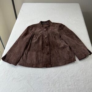LAL Suede Leather Jacket Womens Large Brown Good Babydoll Gathered 5036WS